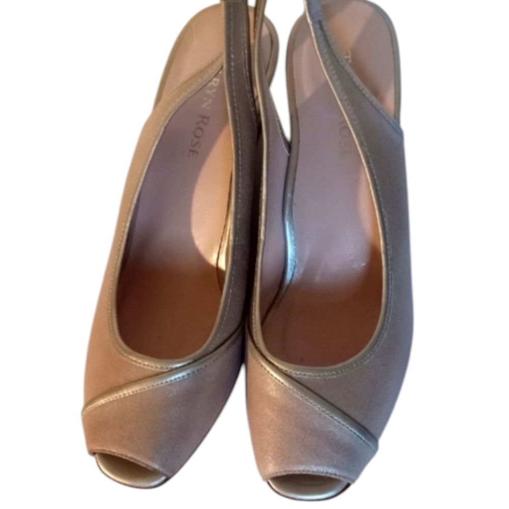 ∆ Taryn Rose Pink, Gray and Nude Peek-Toe Sandals - Size: 7.5